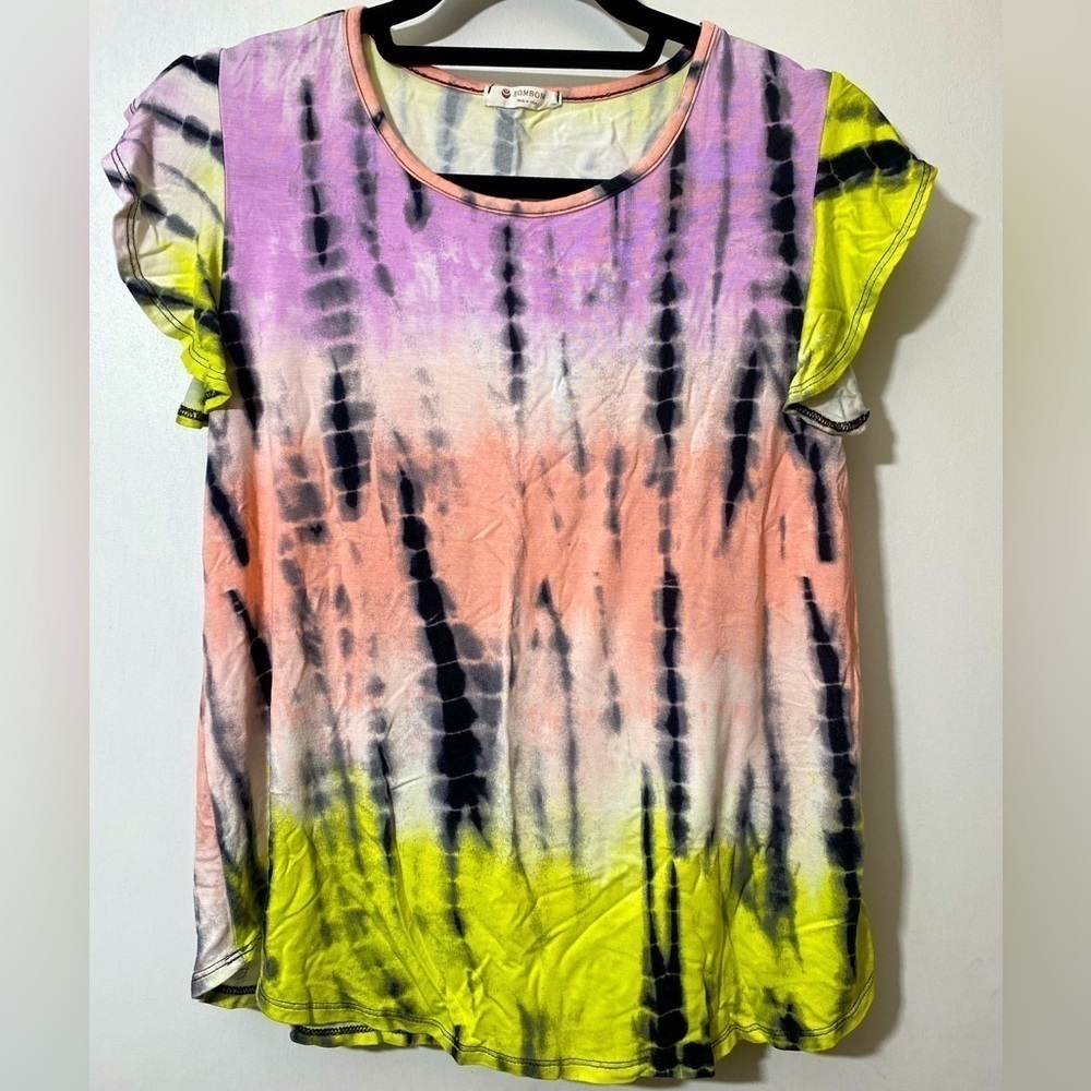 Bombom shirt top made in USA tie dyed short sleeve Sz S    J-25